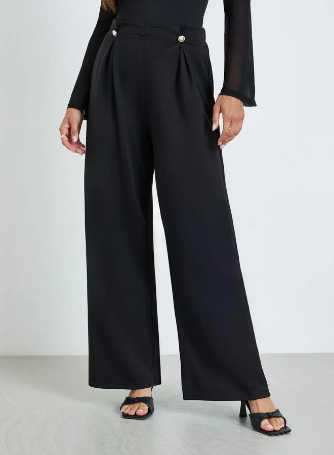 Styli Women Black Wide Leg Trousers